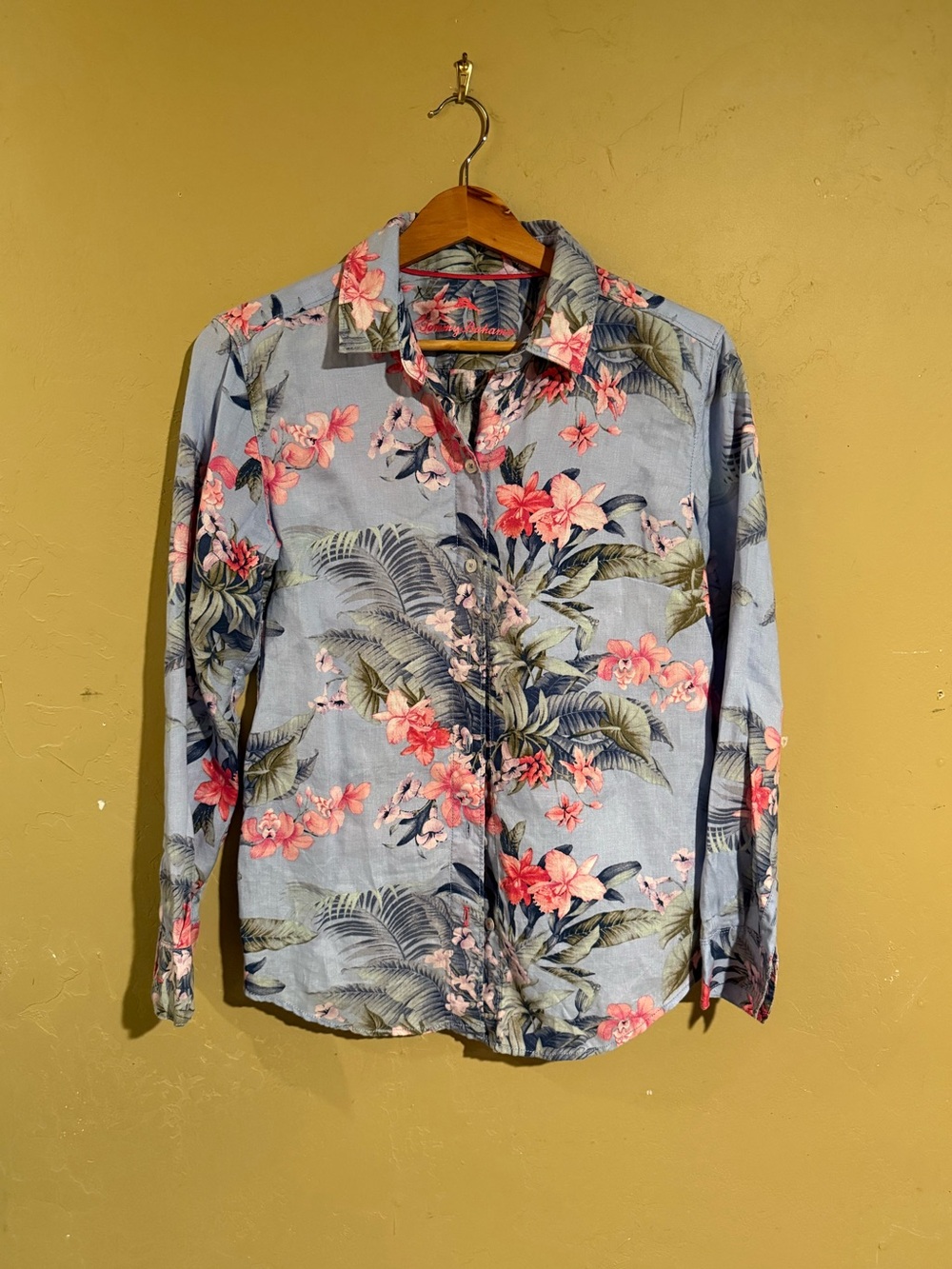 Tommy Bahama 100% Linen Floral Long Sleeve Shirt Women's Size XS